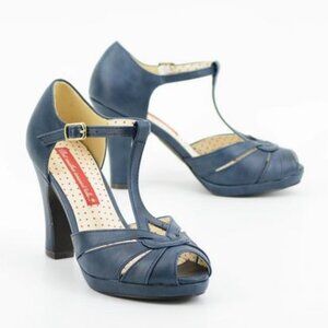 BAIT Footwear Lacey Sienna Navy Vintage Inspired Platform Heel Sandals Sz 10
